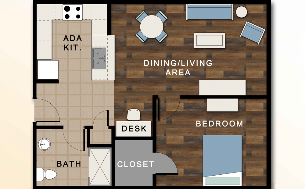Floor plan of a typical unit at Antoine Court Apartments