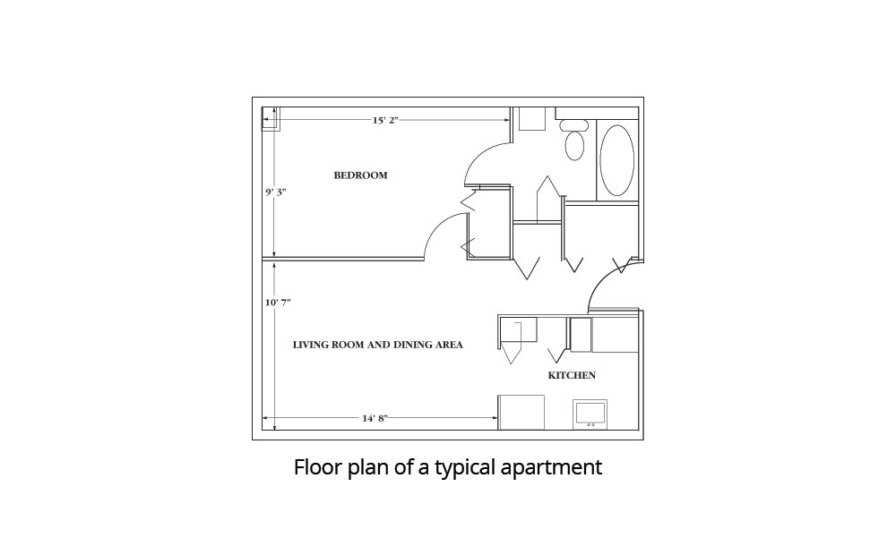Floor plan of a typical apartment at Leonard Terrace