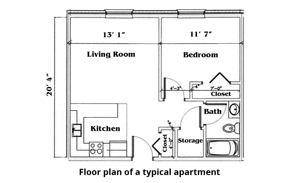 Floor plan of a typical apartment at Mount Mercy