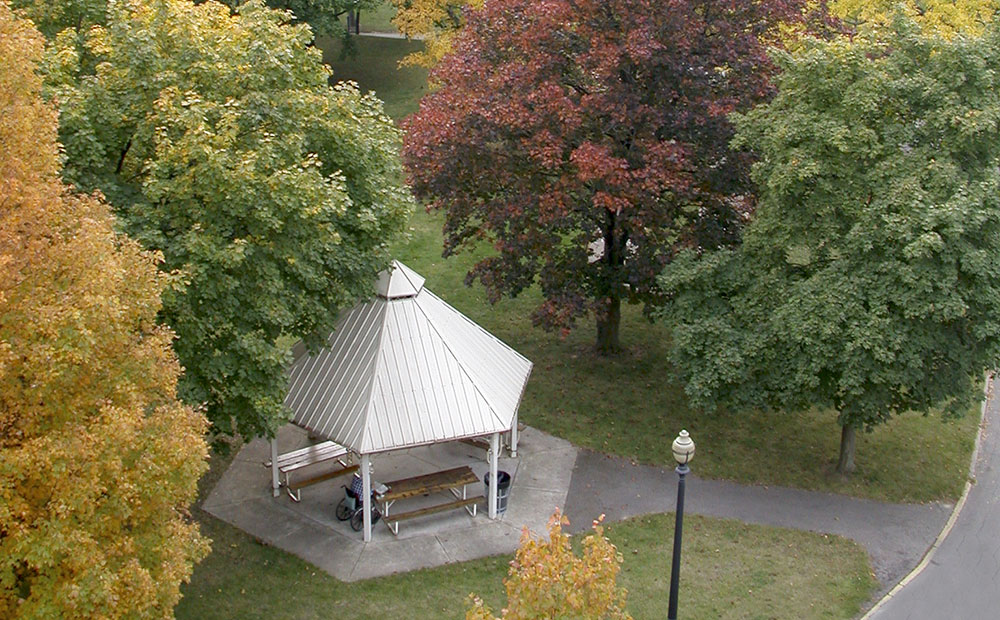 Gazebo on the grounds of Mount Mercy Apartments